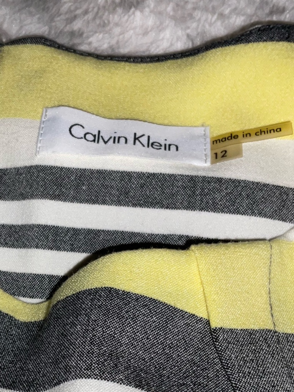 Calvin Klein Yellow, Gray and White Striped Sheath Dress with Belt Size 12 - Picture 5 of 8